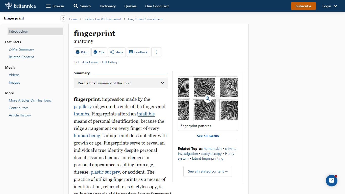 fingerprint | Definition & Facts | Britannica