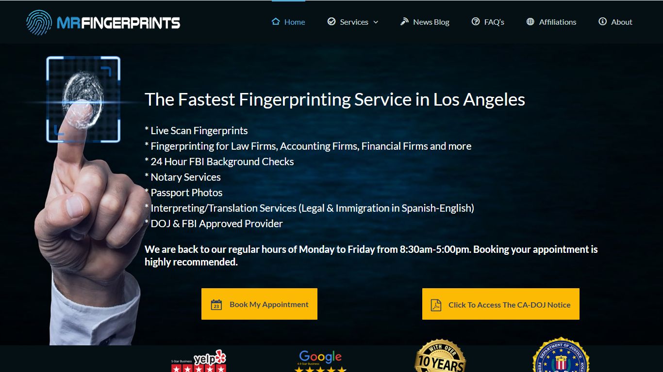 Live scan fingerprints in Los Angeles - MR Fingerprints