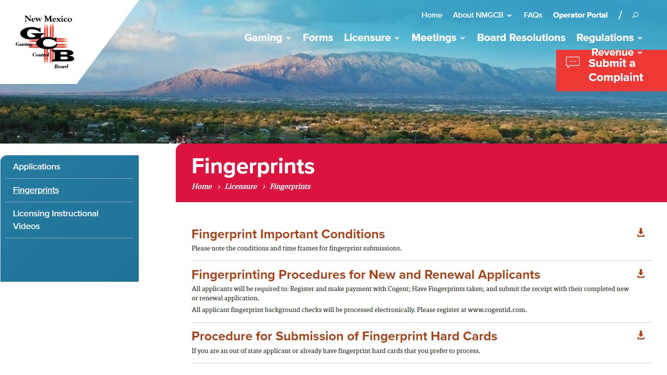 Fingerprints | New Mexico Gaming Control Board